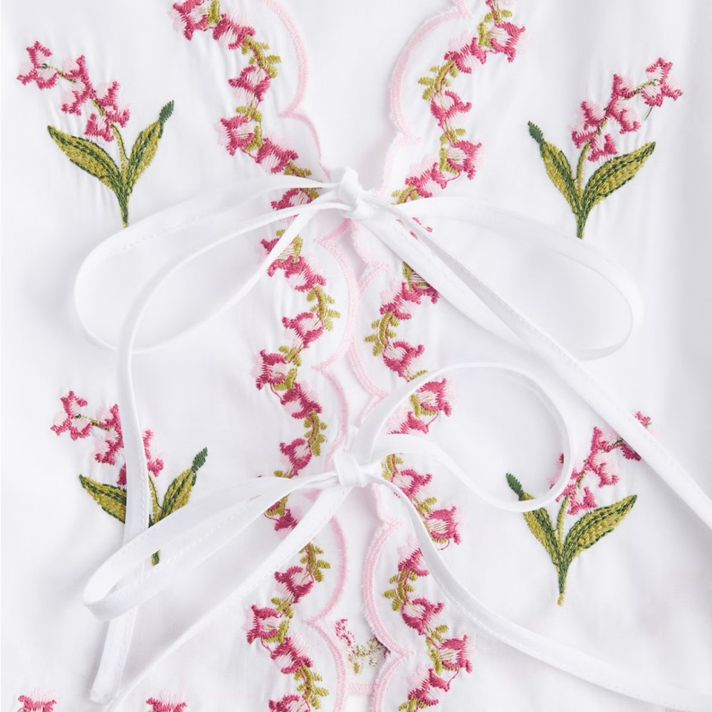 H&M NWT White Floral Embroidered Poplin Blouse Medium - Picture 4 of 8